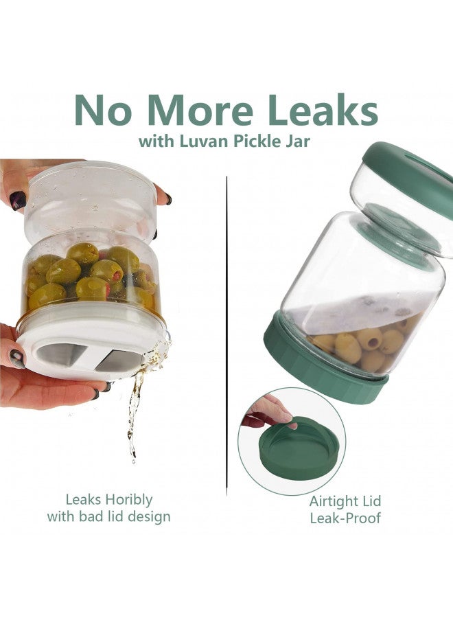 Luvan Glass Pickle Jar, 34oz Pickle Container with Strainer, LeakProof Pickle and Olive Hourglass Jar, Olive Jar with Airtight Lid, Green Multifunction Jalapeno Container, Pickle Flip Jar for Fridge - Image 5