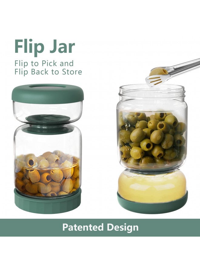Luvan Glass Pickle Jar, 34oz Pickle Container with Strainer, LeakProof Pickle and Olive Hourglass Jar, Olive Jar with Airtight Lid, Green Multifunction Jalapeno Container, Pickle Flip Jar for Fridge - Image 4