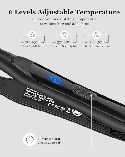 DSHOW 1/2" Flat Iron, Small Flat Iron Hair Straightener for Short Hair, Tourmaline Ceramic Mini Travel Hair Straightener with a Pouch, 6 Temperature, Dual Voltage (Black) - Image 2