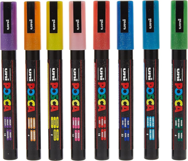 Mitsubishi POSCA PC-3M Glitter Marker Set of 8 - Image 1