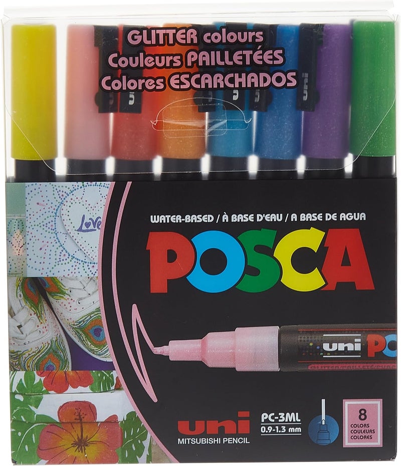 Mitsubishi POSCA PC-3M Glitter Marker Set of 8 - Image 2