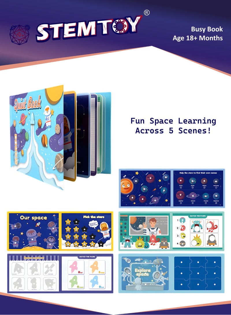 STEMTOY Quiet Book Busy Book for Toddlers, Montessori Homeschool Preschool STEM/ STEAM Educational Toy, Interactive Early Learning Activity, Sensory Cognitive Development Fine Motor Skills, Portable Washable Travel Gift for Babies Kids Boys Girls Ages 3-6 (Space Craft Theme) - Image 1