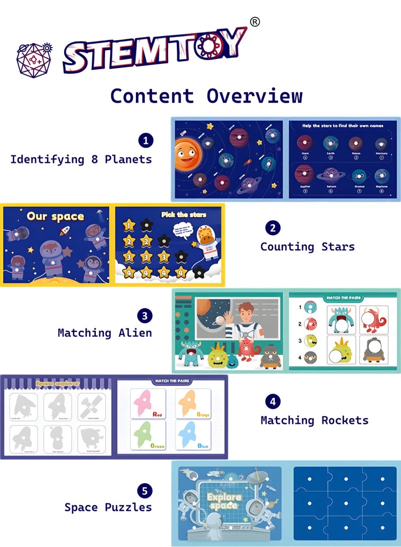 STEMTOY Quiet Book Busy Book for Toddlers, Montessori Homeschool Preschool STEM/ STEAM Educational Toy, Interactive Early Learning Activity, Sensory Cognitive Development Fine Motor Skills, Portable Washable Travel Gift for Babies Kids Boys Girls Ages 3-6 (Space Craft Theme) - Image 2