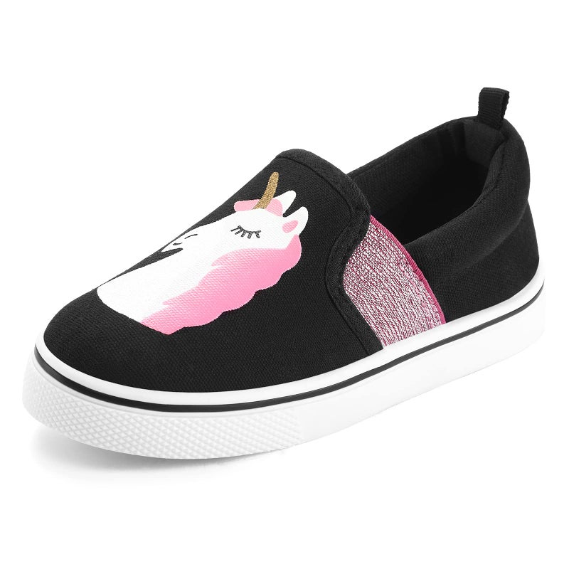 K KomForme Toddler Sneakers for Girls Boys Slip On Canvas Walking Shoes, Size 13 Little Kid, Black/Pink
