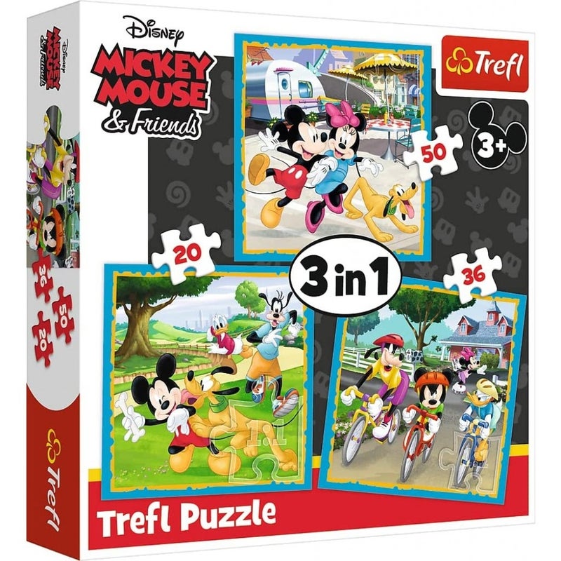 Trefl - Mickey Mouse and Friends 3 in 1 Puzzle (20+36+50) Pieces - 34846 - Image 1