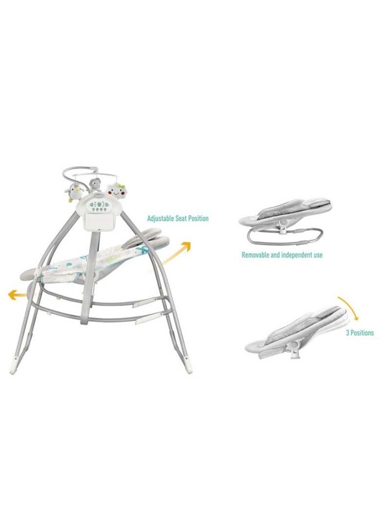 Bumble & Bird 3-in-1 Baby Swing, Infant Seat & Rocker – Grey | Adjustable Recline, Soothing Music & Vibration, Portable & Foldable Baby Bouncer Chair - Image 2