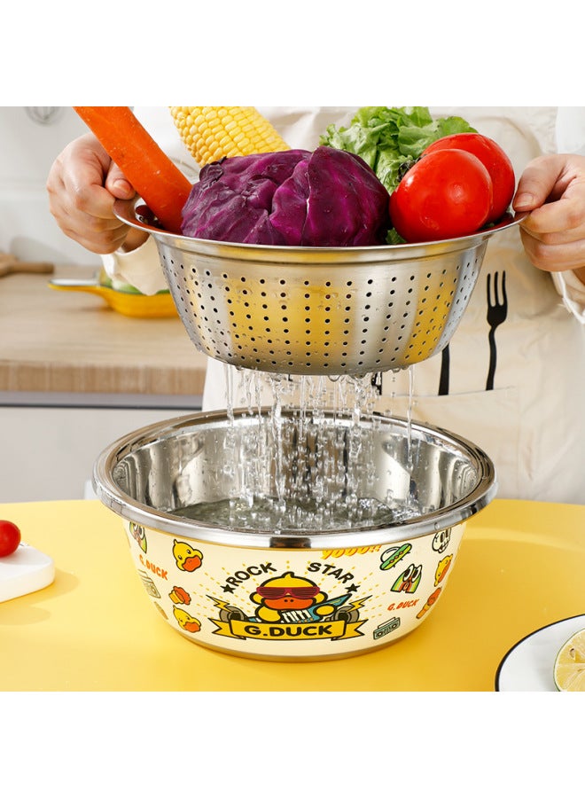G.DUCK Harrow Yellow DUCK Stainless Steel Household Soup Basin Vegetable Basin Egg Basin Rice Sieve Planer Kitchen Basin Set-Color:Rock Duck Multi-purpose Basin Two-piece (B) Basin + Rice Sieve - Image 2