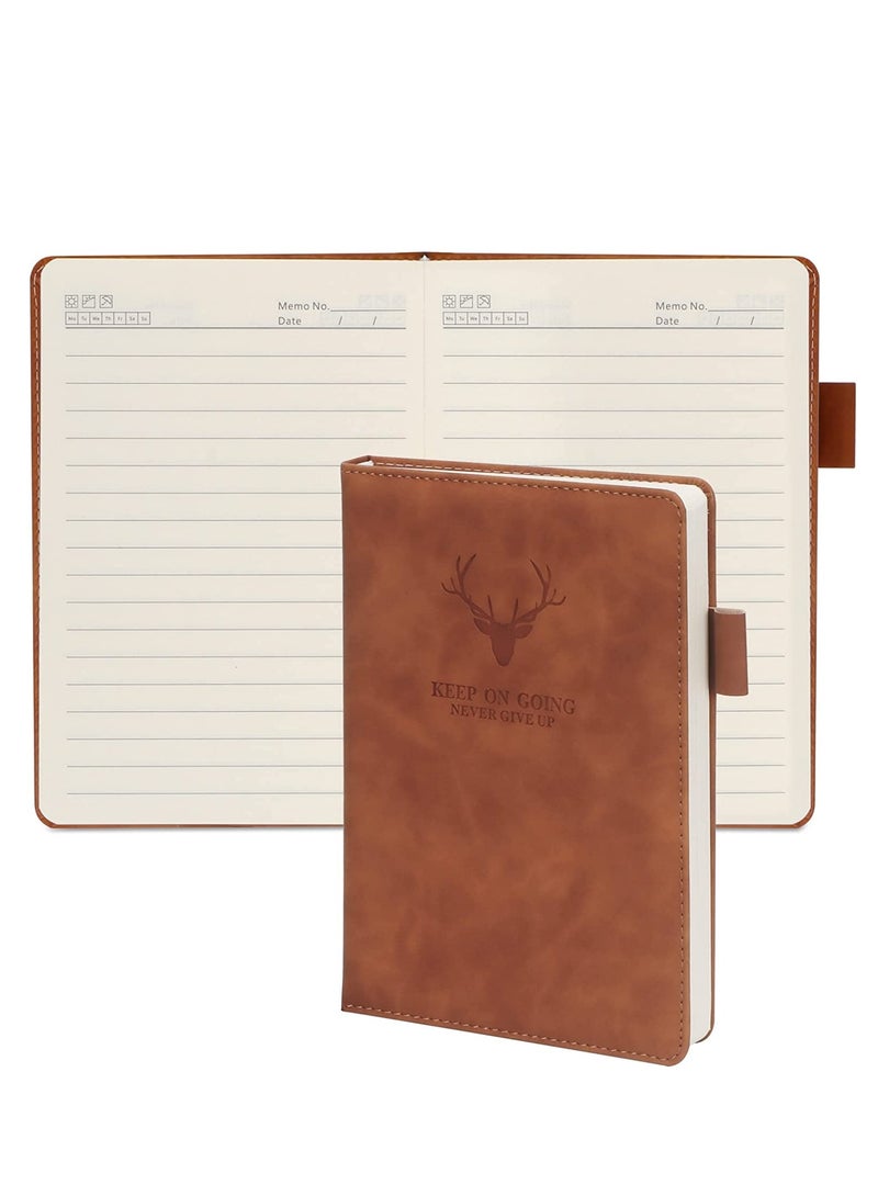 Tanyaz A5 Leather Ruled Notebook,360 Pages Super Thick Wax Sense Leather Business Office Daily Work Student Notebook with Pen Loop, Bookmark for Office Home School Business Writing & Note Taking (Brown) - Image 1