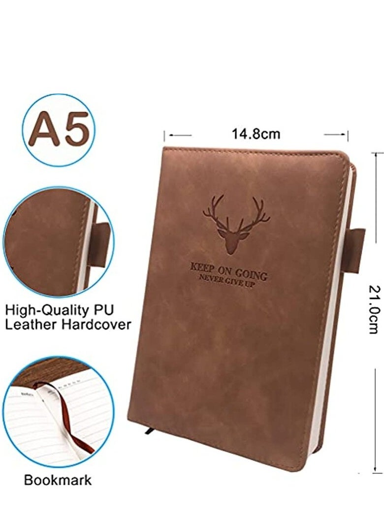 Tanyaz - A5 Leather Ruled Notebook,360 Pages Super Thick Wax Sense Leather Business Office Daily Work Student Notebook with Pen Loop, Bookmark for Office Home School Business Writing & Note Taking (Brown) - Image 1