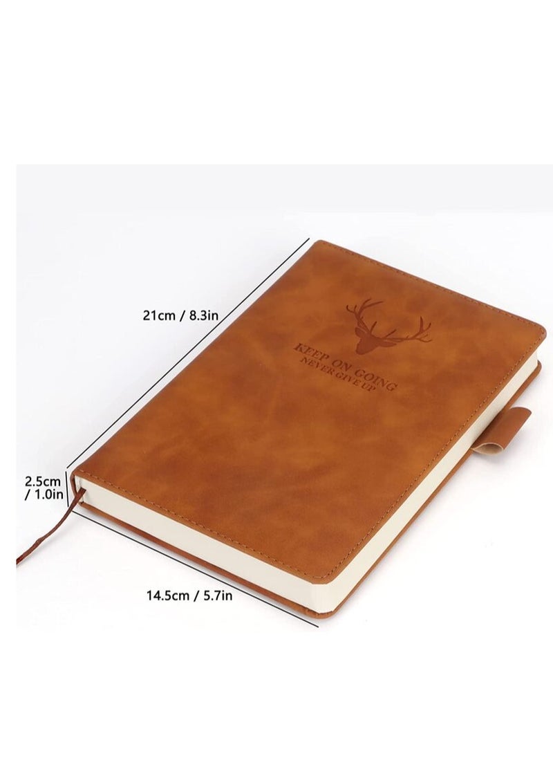 Tanyaz - A5 Leather Ruled Notebook,360 Pages Super Thick Wax Sense Leather Business Office Daily Work Student Notebook with Pen Loop, Bookmark for Office Home School Business Writing & Note Taking (Brown) - Image 1