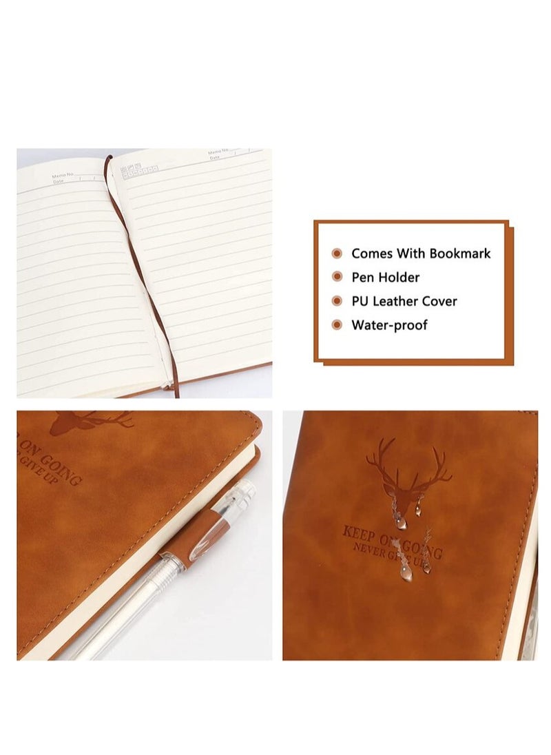 Tanyaz - A5 Leather Ruled Notebook,360 Pages Super Thick Wax Sense Leather Business Office Daily Work Student Notebook with Pen Loop, Bookmark for Office Home School Business Writing & Note Taking (Brown) - Image 1