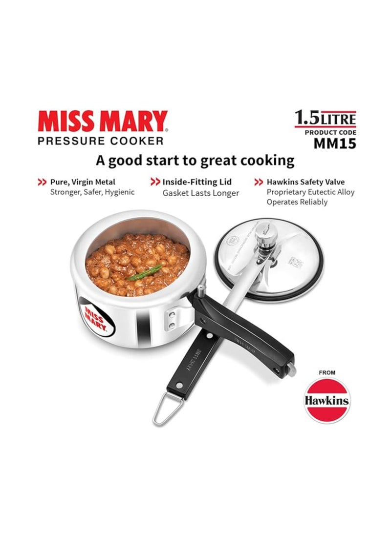 Hawkins Hawkins 1.5 Litre Miss Mary Pressure Cooker, Small Inner Lid Baby Cooker, Silver (MM15)  - Image 3