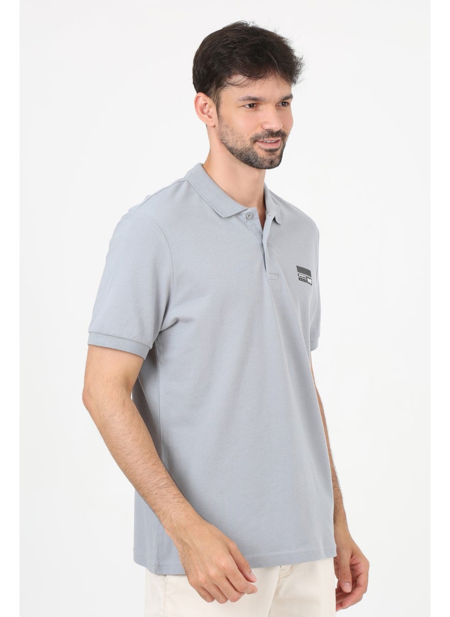 Uomo Park - 2707 Special Collection Polo Collar Printed Detail Regular Fit Men's T-Shirt - Image 1