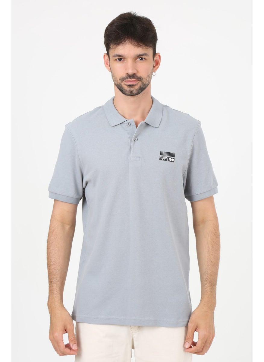 Uomo Park - 2707 Special Collection Polo Collar Printed Detail Regular Fit Men's T-Shirt - Image 1