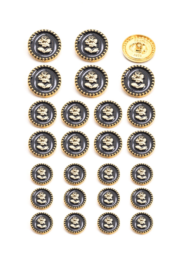 26 Pcs and 3 Sizes Metal Button Set. Round Shape with Flower Design  ( Gold + White)  - Image 3