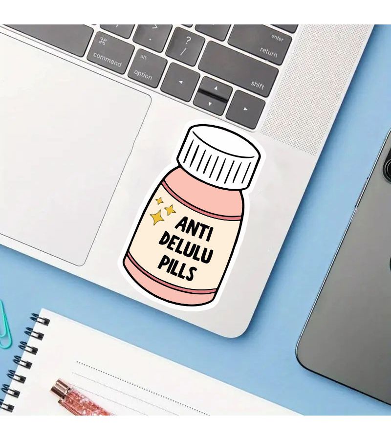 Cartoon Anti Delusional Pill Sticker 1pc Sun Protection Mental Well Being Depression Relief Decal For Laptop Skateboard Bicycle Car Suitcase Water Bottle Ipad - Image 4