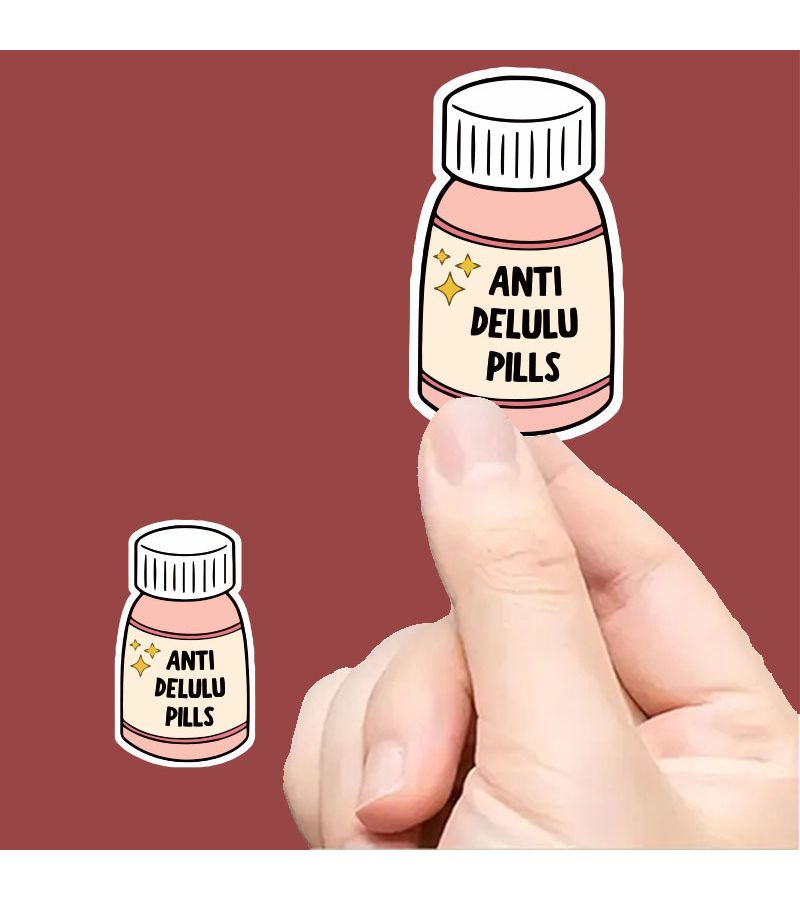 Cartoon Anti Delusional Pill Sticker 1pc Sun Protection Mental Well Being Depression Relief Decal For Laptop Skateboard Bicycle Car Suitcase Water Bottle Ipad - Image 1