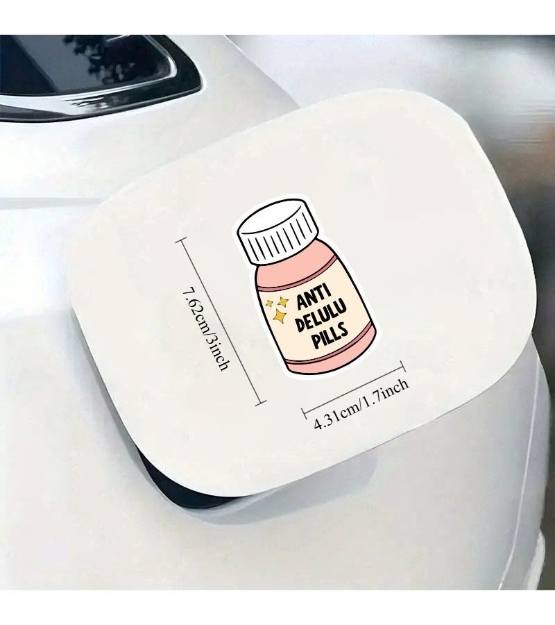 Cartoon Anti Delusional Pill Sticker 1pc Sun Protection Mental Well Being Depression Relief Decal For Laptop Skateboard Bicycle Car Suitcase Water Bottle Ipad - Image 3