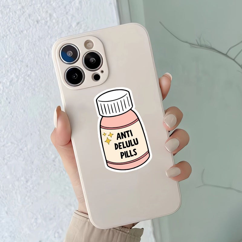 Cartoon Anti Delusional Pill Sticker 1pc Sun Protection Mental Well Being Depression Relief Decal For Laptop Skateboard Bicycle Car Suitcase Water Bottle Ipad - Image 2