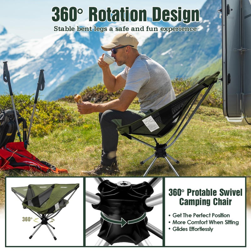 RODANNY Camping Chairs, 360Â° Degree Swivel Folding Chairs,Portabl Outdoor Chairs for Travel Hiking Fishing lawns Picnic Hunting,Support 305 LBS,Lghtweight,Green - Image 2