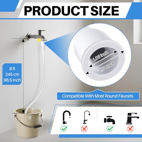 Frienda Faucet Adapter Hose Attachment for Sink 8Ft PVC Tube with Adjustable Faucet Connector Hose Clamp Zip Tie Portable Water Transfer Accessories for Sink Bucket Outdoor Clean - Image 3