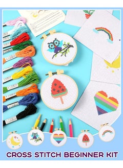 Pllieay Cross Stitch Beginner Kit For Kids 7-13, Includes 6Pcs Project Cross Stitch Pattern And 2Pcs Hoops, 12 Skeins, Needle Point Starter Kit Sewing Set With Instructions For Christmas Gift  - Image 3