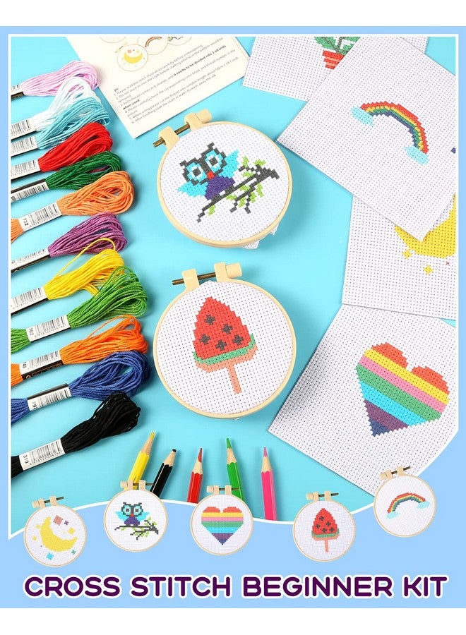 Pllieay Cross Stitch Beginner Kit For Kids 7-13, Includes 6Pcs Project Cross Stitch Pattern And 2Pcs Hoops, 12 Skeins, Needle Point Starter Kit Sewing Set With Instructions For Christmas Gift  - Image 3