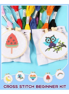 Pllieay Cross Stitch Beginner Kit For Kids 7-13, Includes 6Pcs Project Cross Stitch Pattern And 2Pcs Hoops, 12 Skeins, Needle Point Starter Kit Sewing Set With Instructions For Christmas Gift  - Image 5