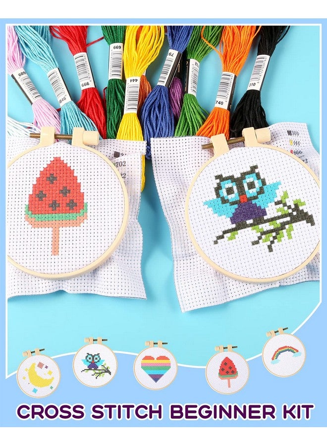 Pllieay Cross Stitch Beginner Kit For Kids 7-13, Includes 6Pcs Project Cross Stitch Pattern And 2Pcs Hoops, 12 Skeins, Needle Point Starter Kit Sewing Set With Instructions For Christmas Gift  - Image 5