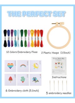 Pllieay Cross Stitch Beginner Kit For Kids 7-13, Includes 6Pcs Project Cross Stitch Pattern And 2Pcs Hoops, 12 Skeins, Needle Point Starter Kit Sewing Set With Instructions For Christmas Gift  - Image 2