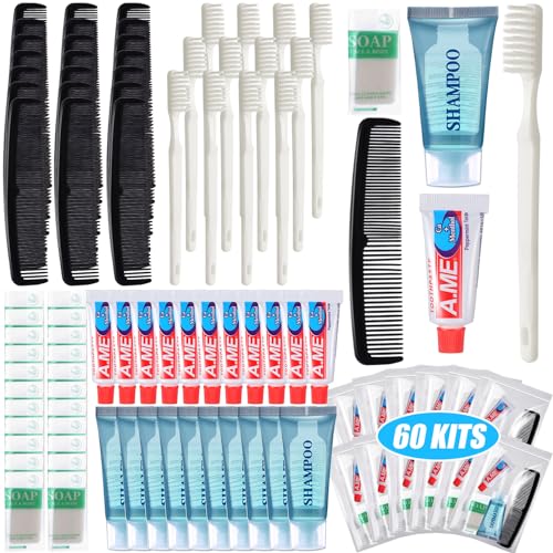 Ziliny Ziliny 60 Pcs Basic Toiletry Set Homeless Hygiene Kits Homeless Care Package Supplies Travel Toiletry Bulk for Men Women Charity Reusable Supplies