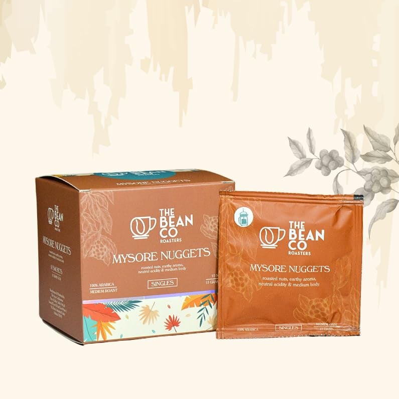 The Bean Co Roasters | Mysore Nuggets Extra Bold | Single-Use Sachets (15g) | For French Press | Sachet | Premium Coffee Grounds | 10 x 15 Gram Sachets In a Box | Plantation AAA | Medium Roast - Image 2
