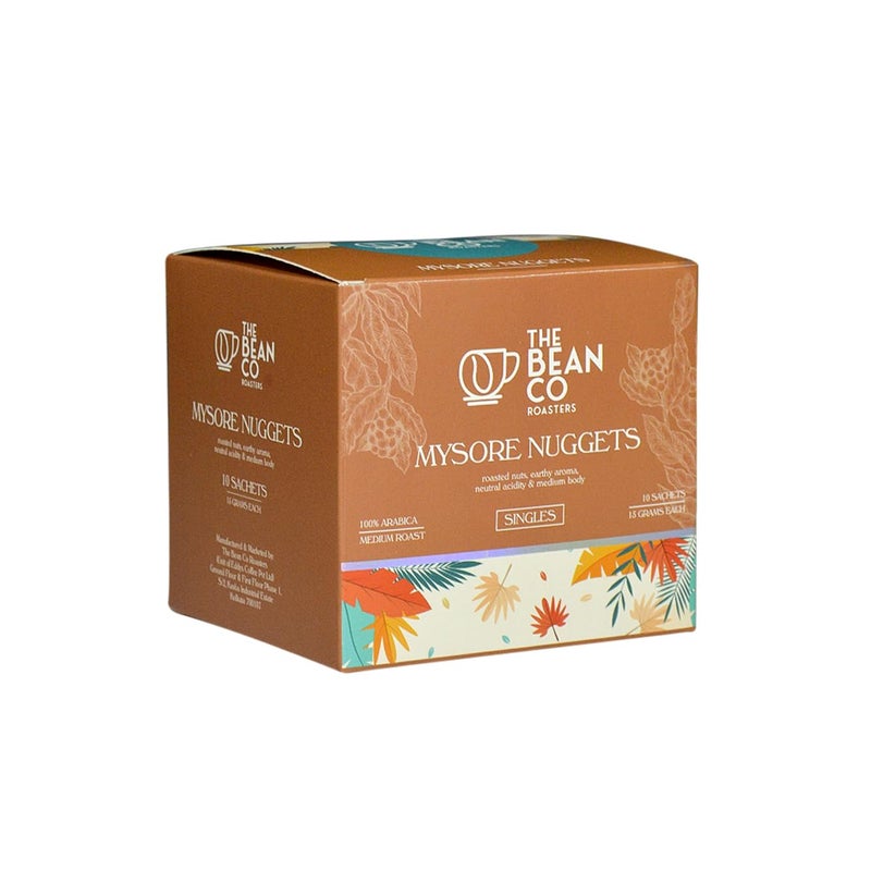 The Bean Co Roasters | Mysore Nuggets Extra Bold | Single-Use Sachets (15g) | For French Press | Sachet | Premium Coffee Grounds | 10 x 15 Gram Sachets In a Box | Plantation AAA | Medium Roast - Image 1