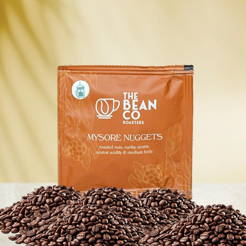 The Bean Co Roasters | Mysore Nuggets Extra Bold | Single-Use Sachets (15g) | For French Press | Sachet | Premium Coffee Grounds | 10 x 15 Gram Sachets In a Box | Plantation AAA | Medium Roast - Image 3
