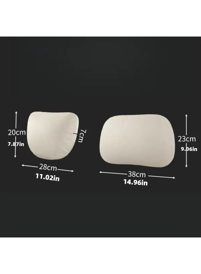 Car Headrest Pillow And Lumbar Support Cushion Off White Non Slip Grip Easy Installation Neck Back Support For Long Drives Compatible With All Cars Trucks SUVs - Image 2