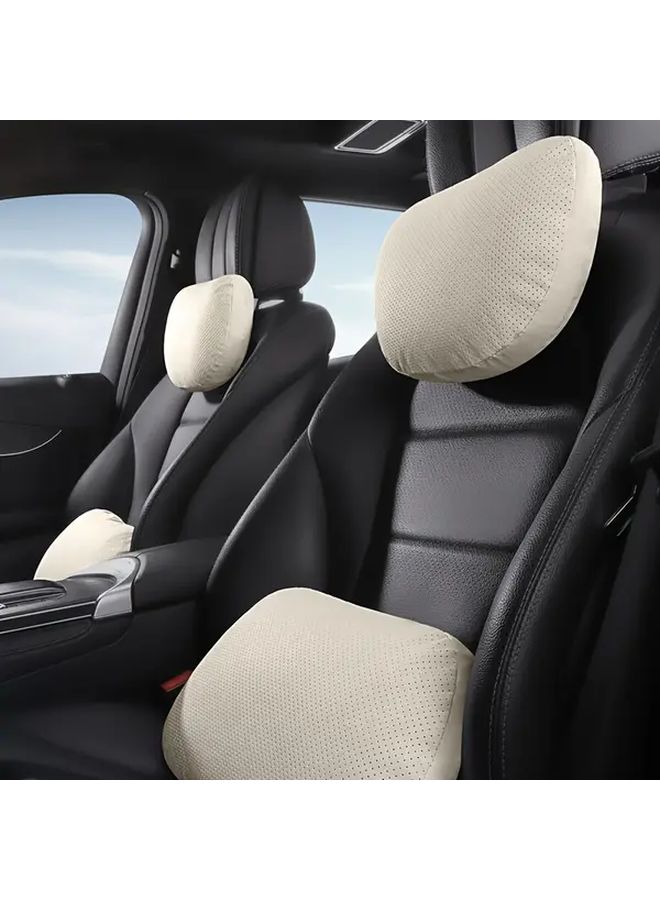 Car Headrest Pillow And Lumbar Support Cushion Off White Non Slip Grip Easy Installation Neck Back Support For Long Drives Compatible With All Cars Trucks SUVs - Image 1