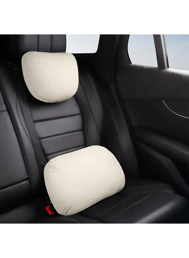 Car Headrest Pillow And Lumbar Support Cushion Off White Non Slip Grip Easy Installation Neck Back Support For Long Drives Compatible With All Cars Trucks SUVs - Image 3
