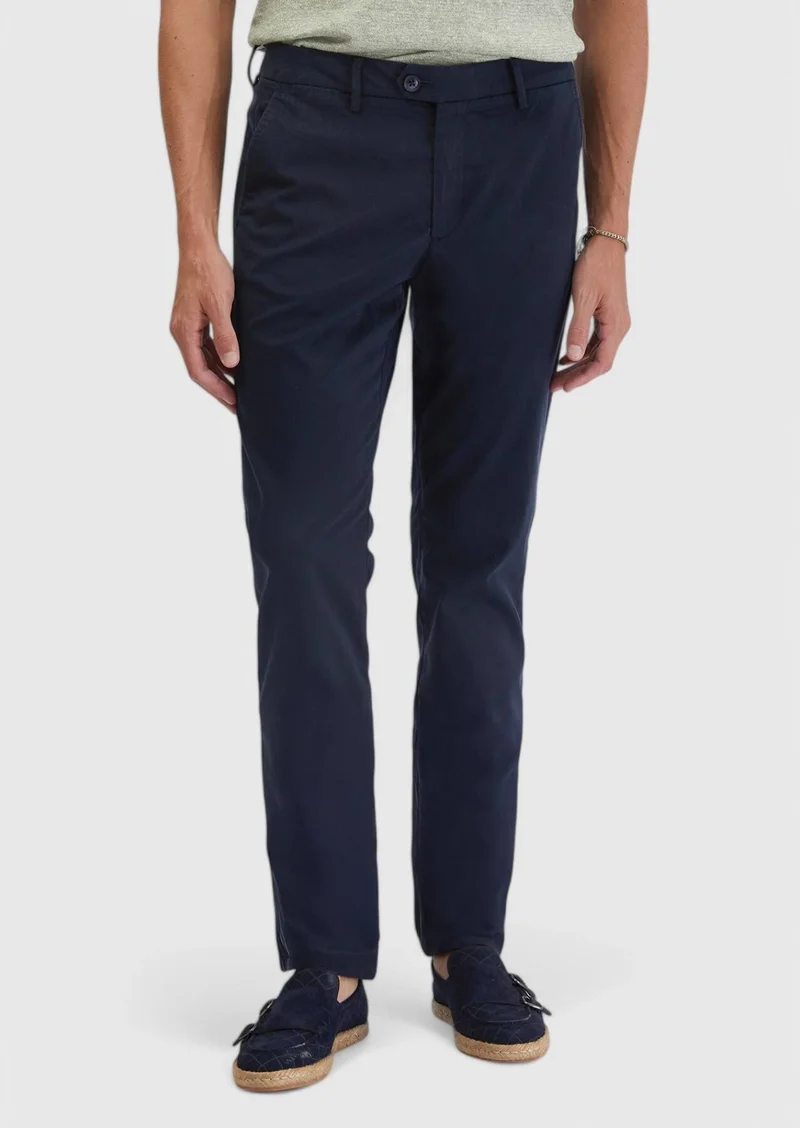 RAMSEY Navy Blue Weaving Regular Fit Casual Trousers