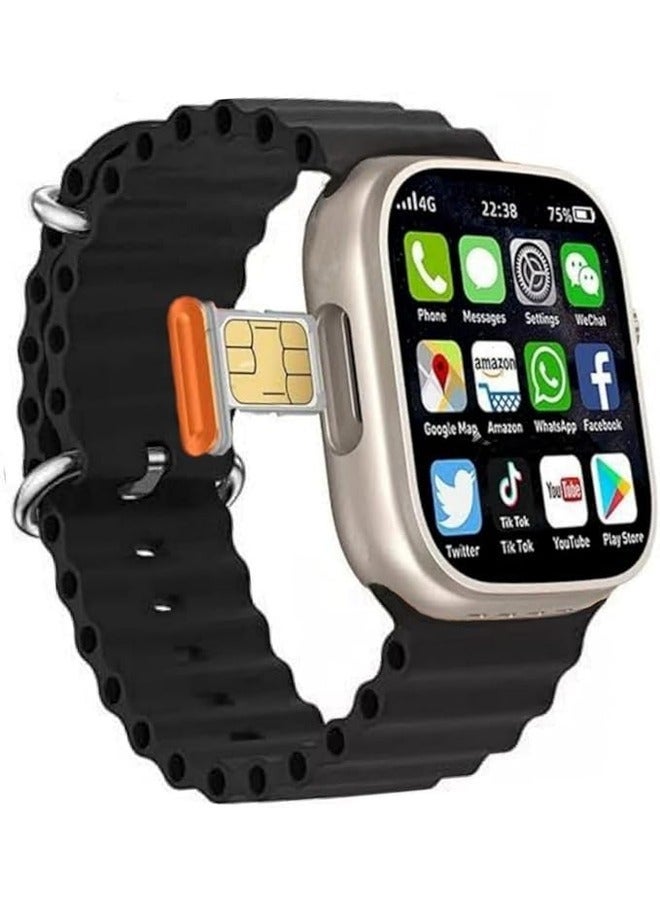 ساعة ذكية مزودة بفتحة لبطاقة شريحة نانو-سيم 4G، للرجال والنساء، ساعة ذكية، جهاز تتبع اللياقة البدنية مع مراقب معدل ضربات القلب، جهاز تتبع جودة النوم، لوحة تحكم، تحكم بالموسيقى، حالة الطقس، أسود - Image 1