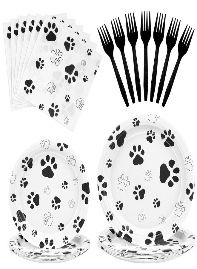 Kochorie 72 Pieces Black Dog Paw Print Party Supplies 32 Paper Plates 24 Napkins 16 Forks Disposable Tableware Dog Paw Print Birthday Party Decorations for Pets Birthday Baby Shower - Image 1