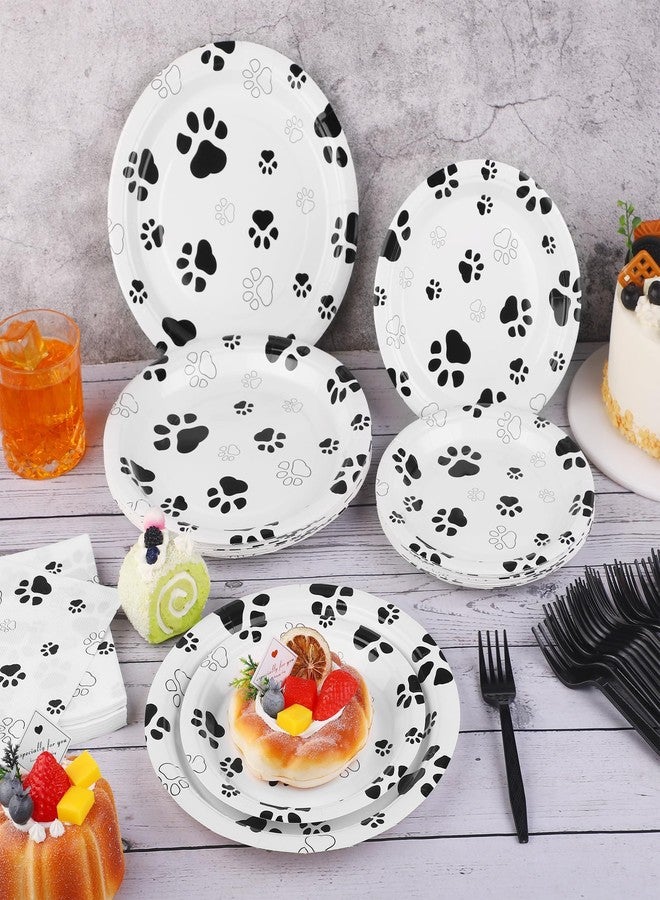 Kochorie 72 Pieces Black Dog Paw Print Party Supplies 32 Paper Plates 24 Napkins 16 Forks Disposable Tableware Dog Paw Print Birthday Party Decorations for Pets Birthday Baby Shower - Image 5
