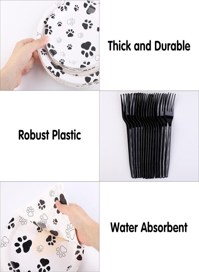 Kochorie 72 Pieces Black Dog Paw Print Party Supplies 32 Paper Plates 24 Napkins 16 Forks Disposable Tableware Dog Paw Print Birthday Party Decorations for Pets Birthday Baby Shower - Image 4