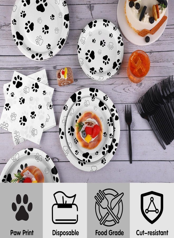 Kochorie 72 Pieces Black Dog Paw Print Party Supplies 32 Paper Plates 24 Napkins 16 Forks Disposable Tableware Dog Paw Print Birthday Party Decorations for Pets Birthday Baby Shower - Image 3