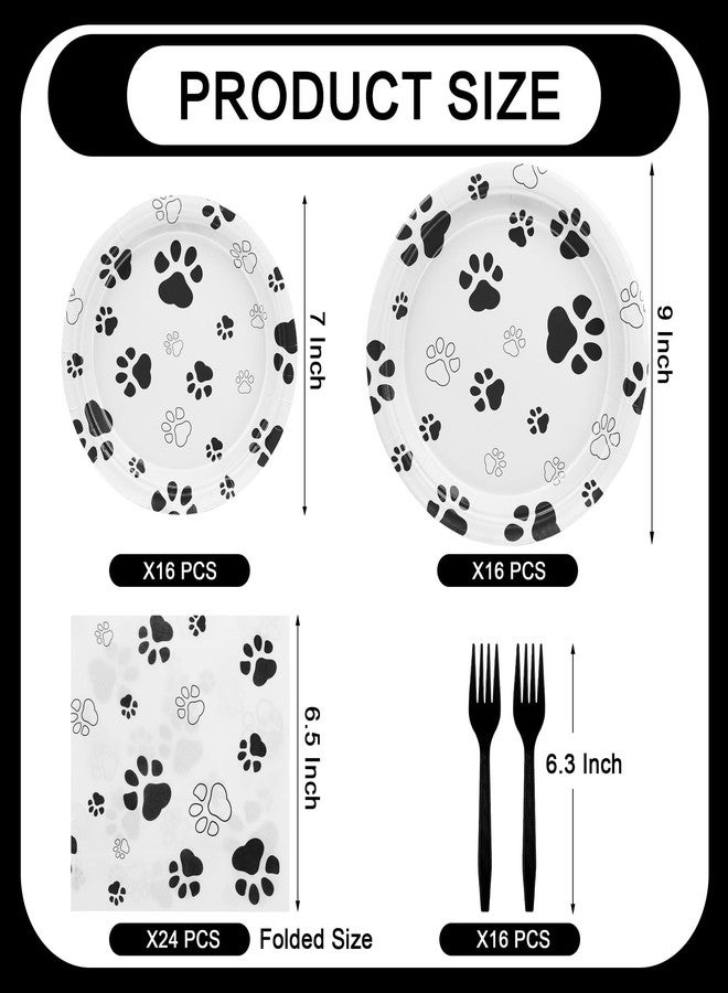 Kochorie 72 Pieces Black Dog Paw Print Party Supplies 32 Paper Plates 24 Napkins 16 Forks Disposable Tableware Dog Paw Print Birthday Party Decorations for Pets Birthday Baby Shower - Image 2