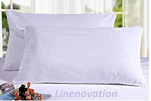 Linenovation Terry Cotton Pillow Protector Dust Free Water Proof Covers Pack of 2pcs (16 inch X 24 inch)- White - Image 1