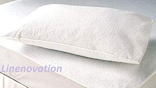Linenovation Terry Cotton Pillow Protector Dust Free Water Proof Covers Pack of 2pcs (16 inch X 24 inch)- White - Image 3