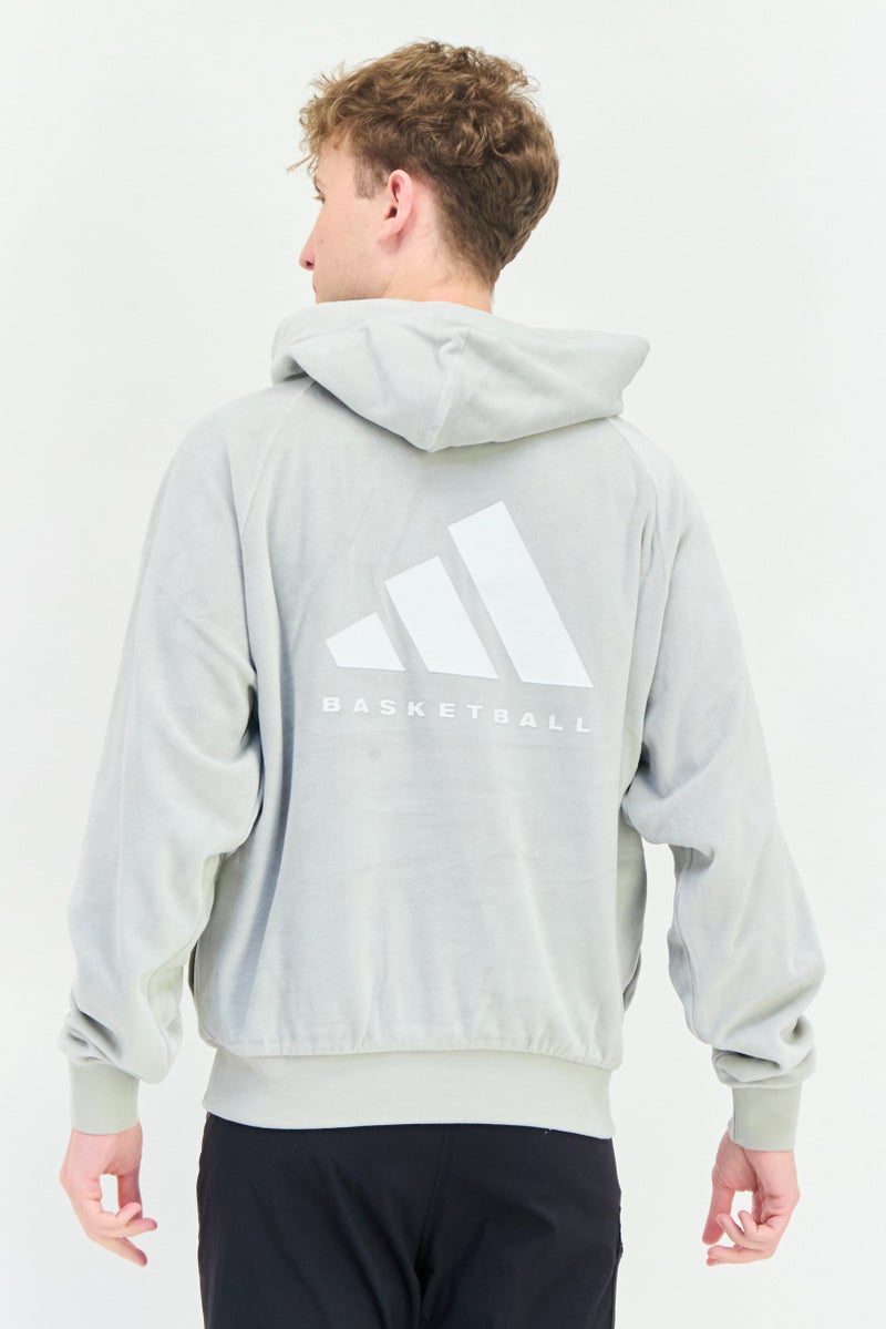 Adidas هودي كرة سلة طويل الأكمام للرجال، رمادي - Image 4