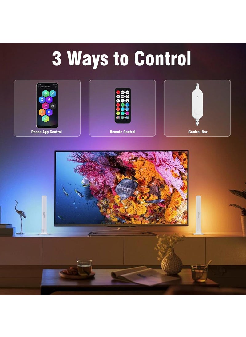 Smart RGB LED Gaming Light Bar, 2PCS Ambient Backlight with APP Control, Music Sync and DIY Features for TV, PC and Room Atmosphere Enhancement