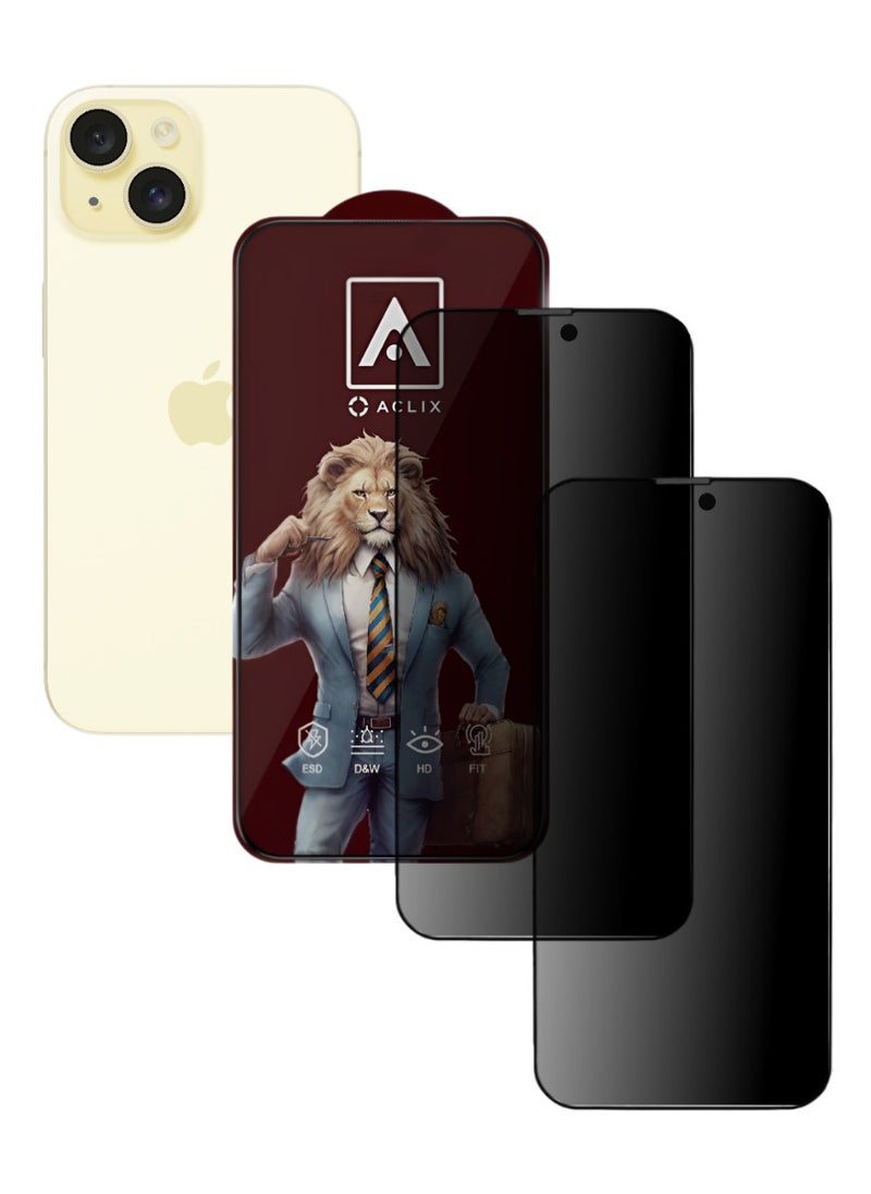 ACLIX 2 Pieces Antistatic ESD Dustof Premium Quality High Definition Anti-Spy Privacy Tempered Glass Screen tector Designed For  iPhone 15 - Image 1