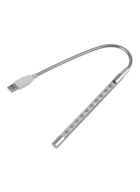 Mini Desk Reading USB LED Light Silver，with Long Gooseneck Flexible Stick Laptop Light for Reading Book and Striking Keyboard (No Touch Switch)